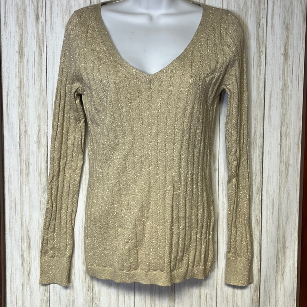 White House Black Market gold shimmer lightweight sweater size Small